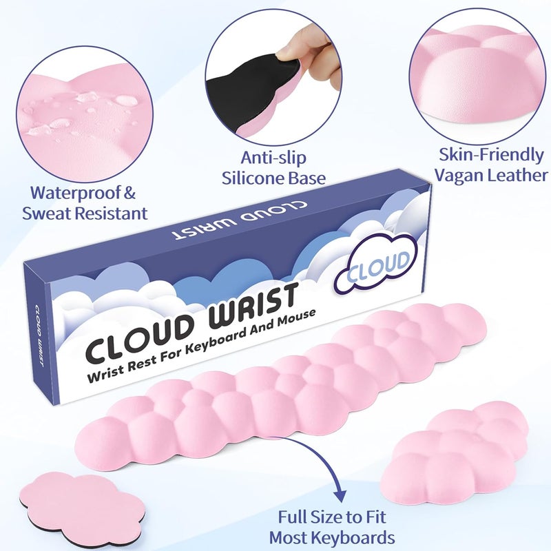 Sushret Cloud Wrist Rest for Keyboard and Mouse, Memory Foam PU Leather Keyboard Wrist Rest with Ergonomic Support, Non-Slip Base, Cute Arm Rest Pad & Palm Cushion, Office Desk Accessory, Pink - Image 5
